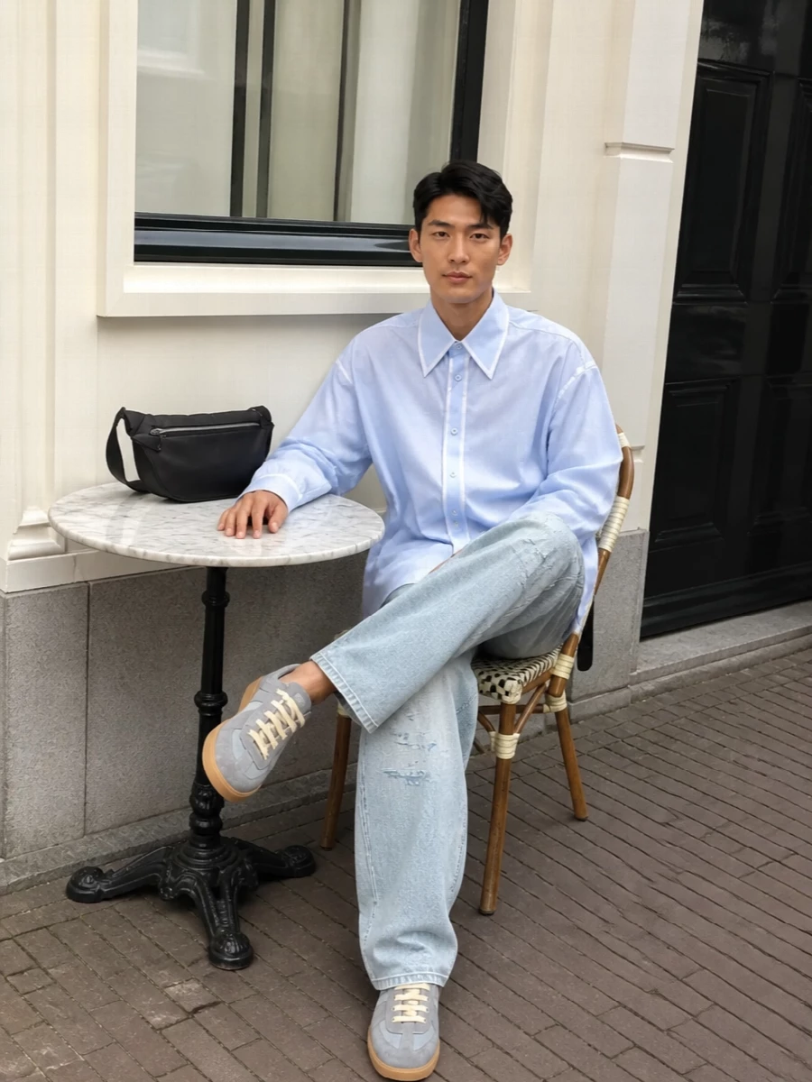 Maison margiela ice jeans blue shirt sneakers