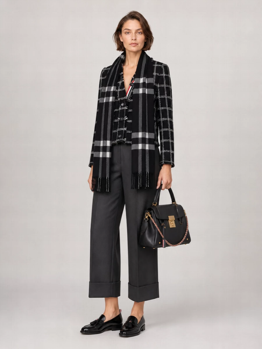 Thom Browne Checked Tweed V-Neck Cardigan Jacket