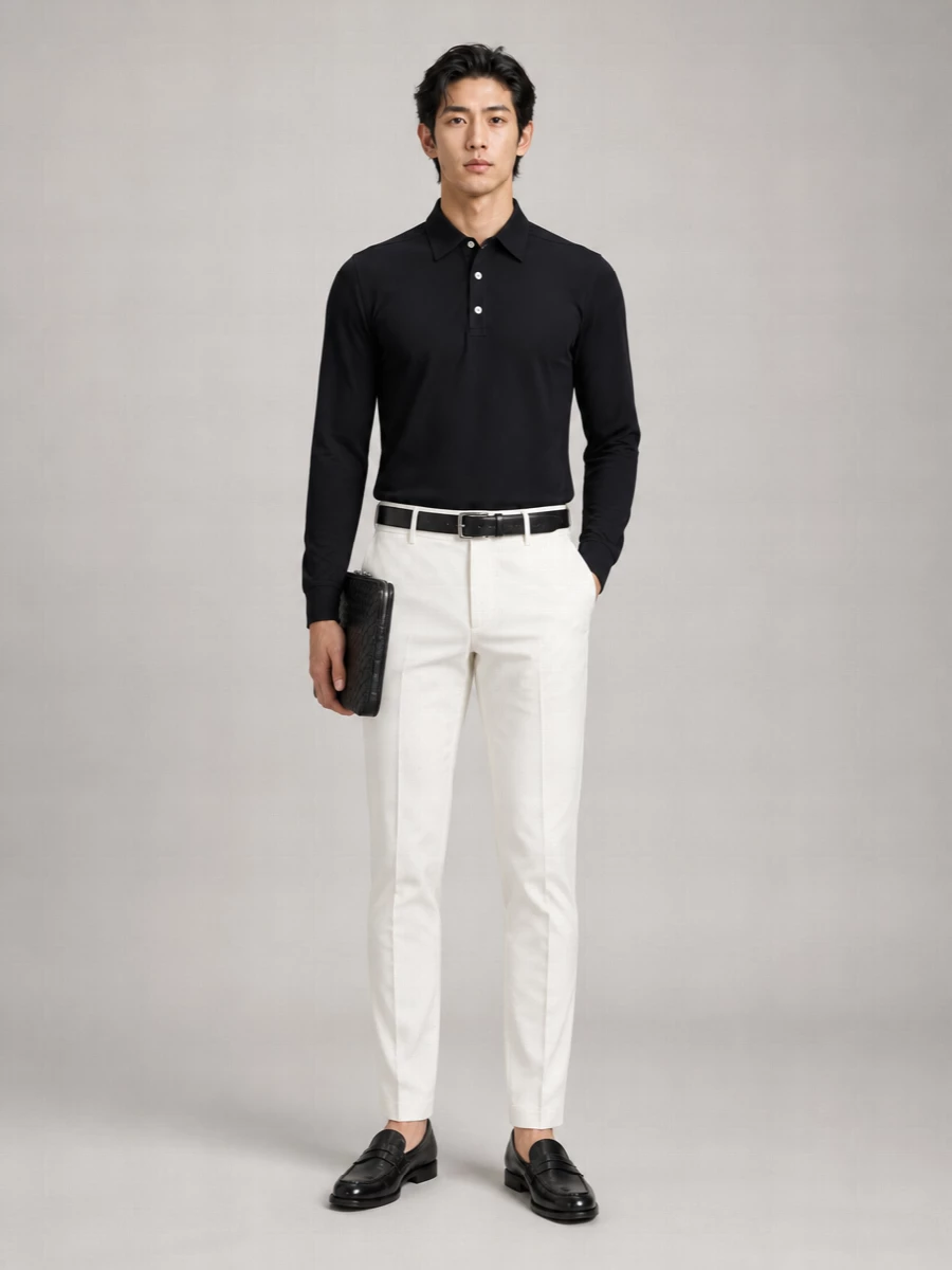 Kiton Positano Cotton Knit Long-Sleeve Polo Shirt