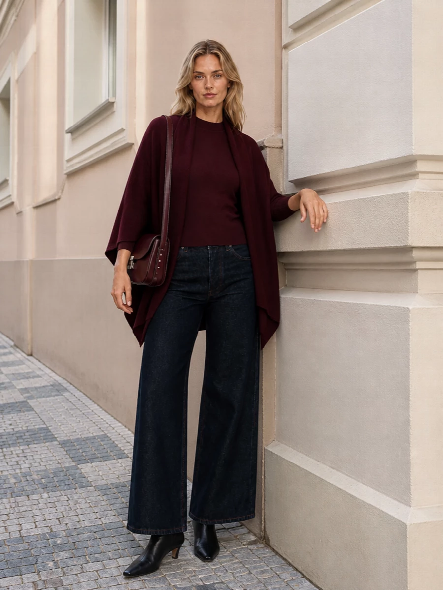 Anine bing burgundy jumper dark wide leg jeans
