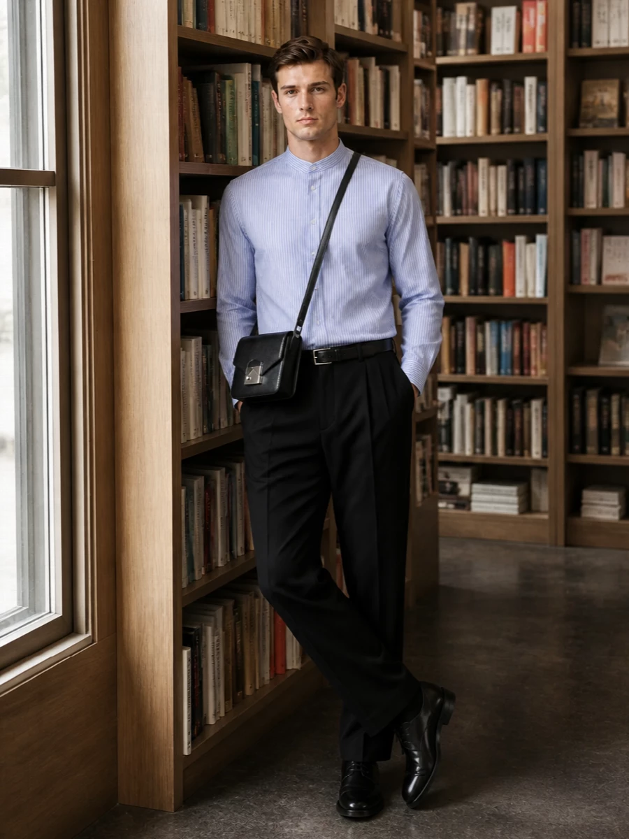 Maison margiela band collar shirt black trouser