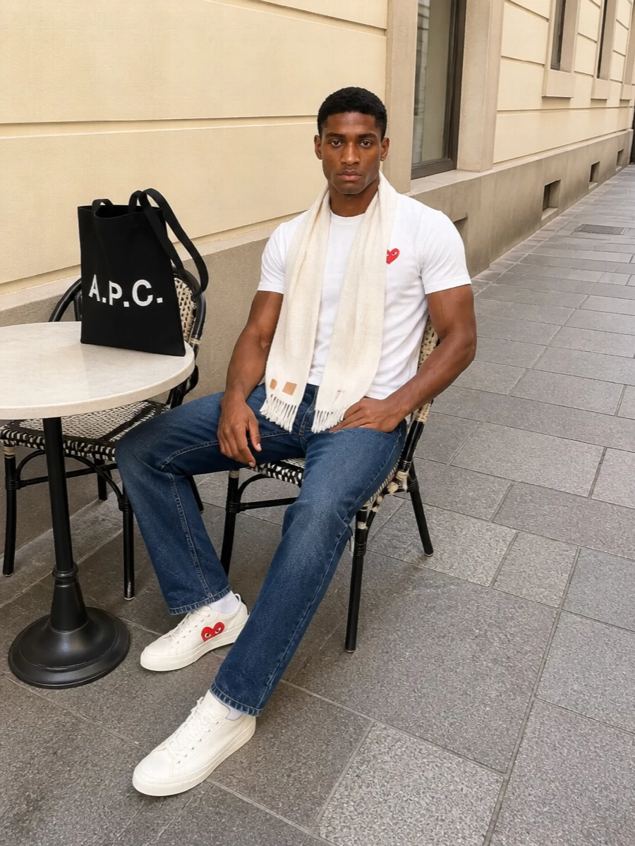 Comme des garcons play tee apc jeans sneakers
