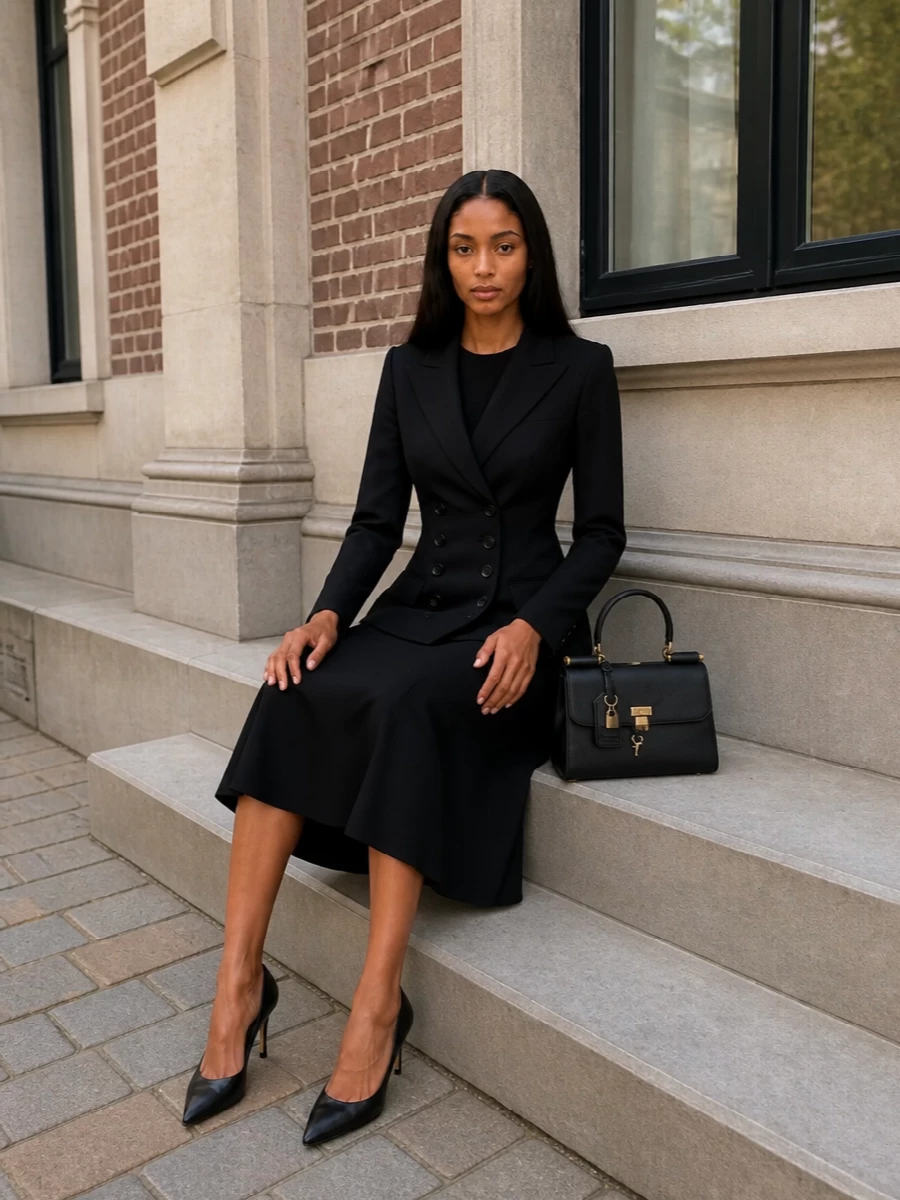 Dolce gabbana black blazer sleeveless midi dress