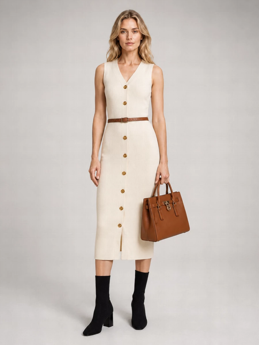 Michael Kors Ribbed Knit Midi Dress