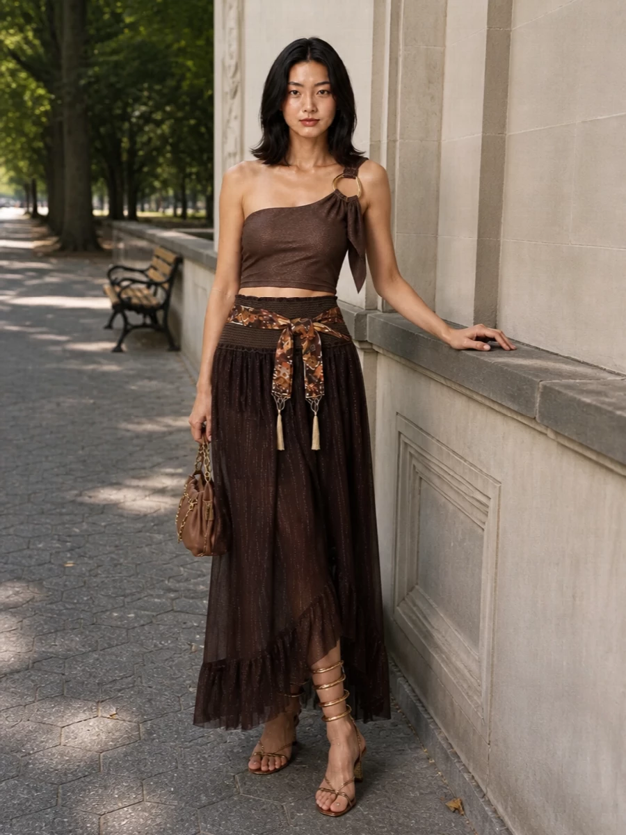 Zimmermann bandeau sheer maxi skirt outfit