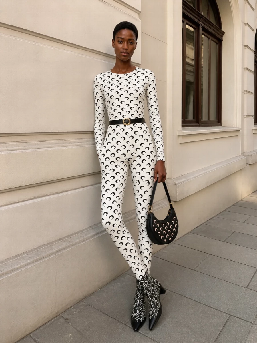 Marine serre moon print leggings outfit sock boots