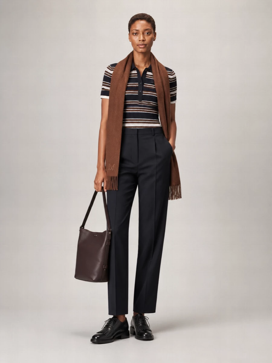 S Max Mara Striped Short-Sleeve Silk Polo Shirt