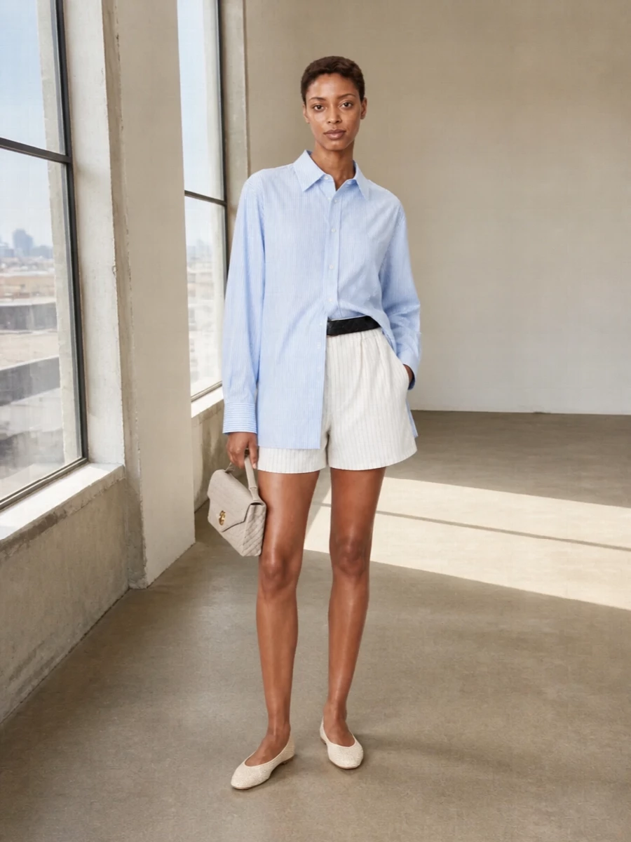 Bottega veneta striped shirt short outfit