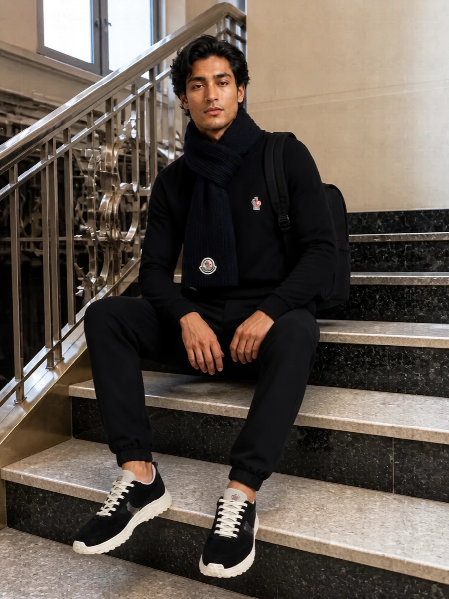 Moncler grenoble black sweater joggers sneakers