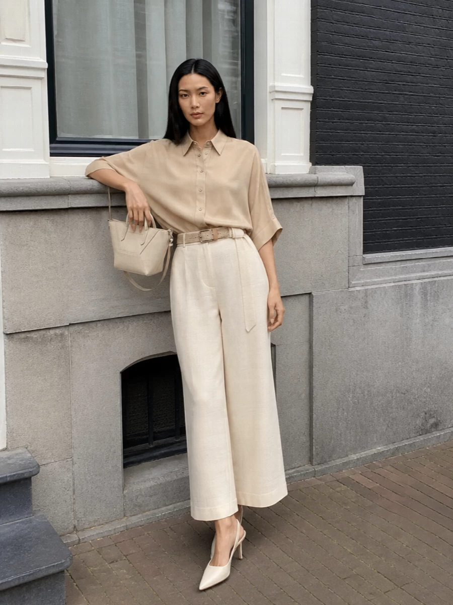 Brunello cucinelli sand blouse wide leg trousers