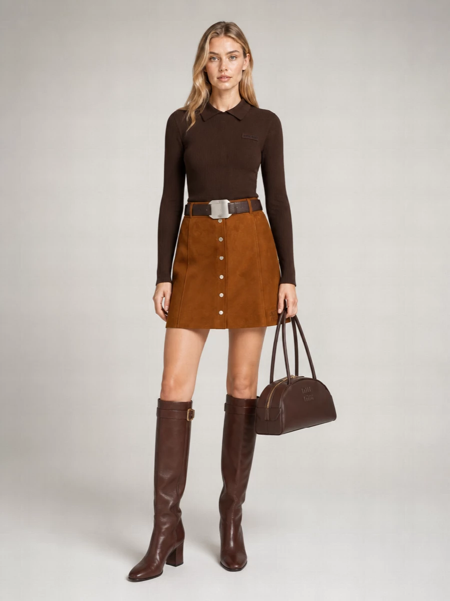 Miu Miu Suede Paneled Mini A-Line Skirt
