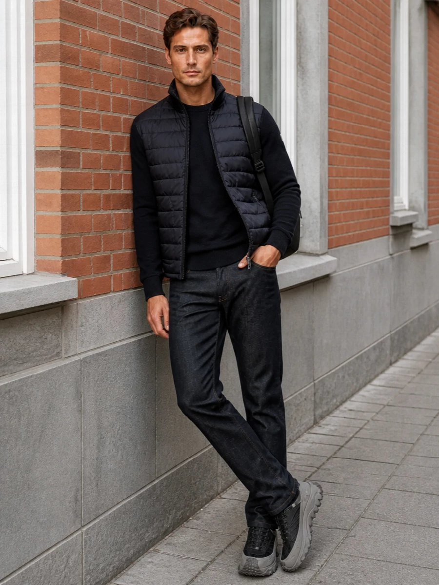 Moncler men hybrid jacket trail sneaker outfit