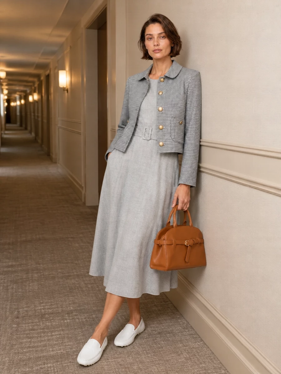Parosh grey midi dress circolo gingham jacket