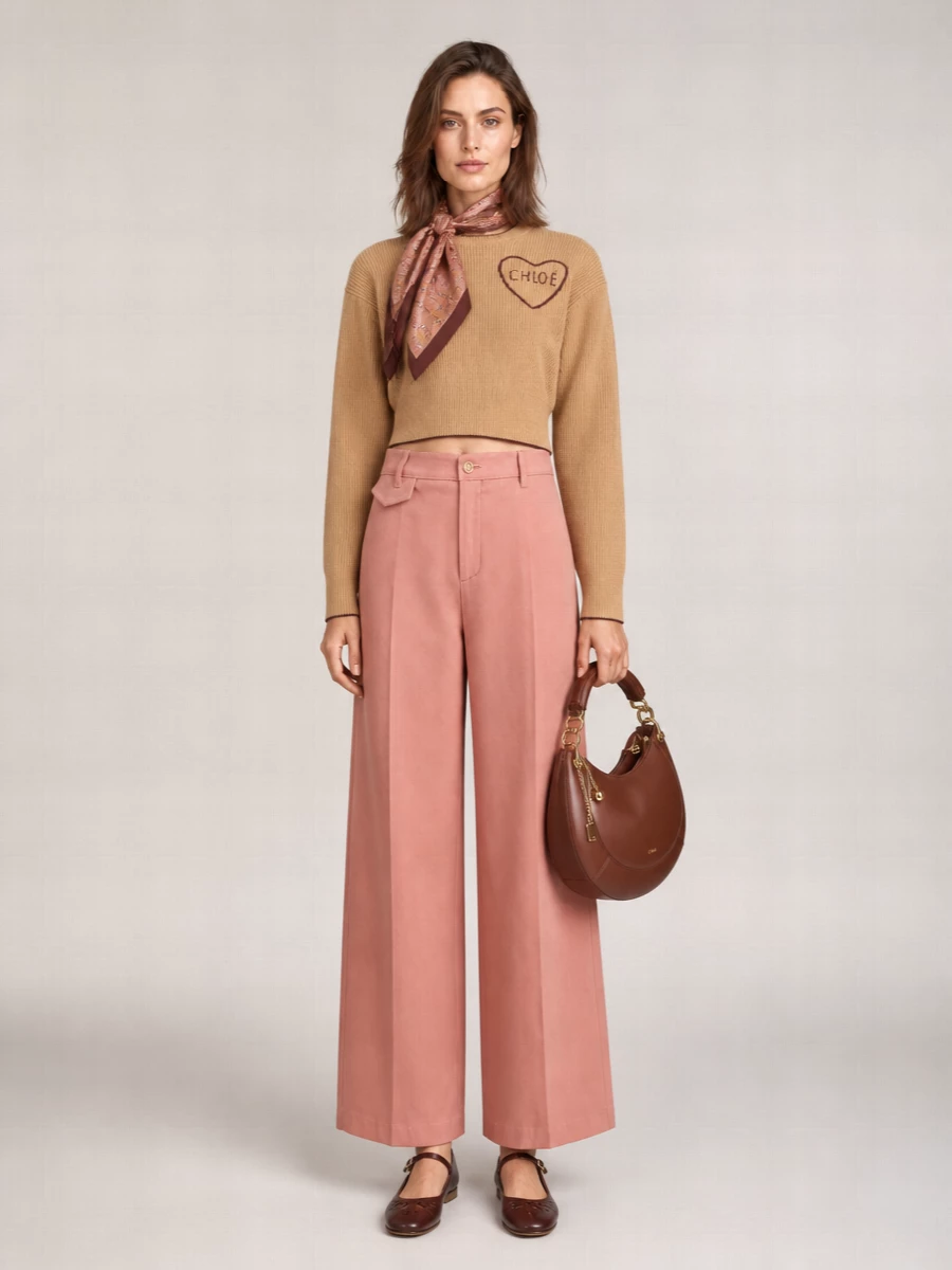 Chloé Cashmere Merino Wool Ribbed Cropped Crewneck Sweater