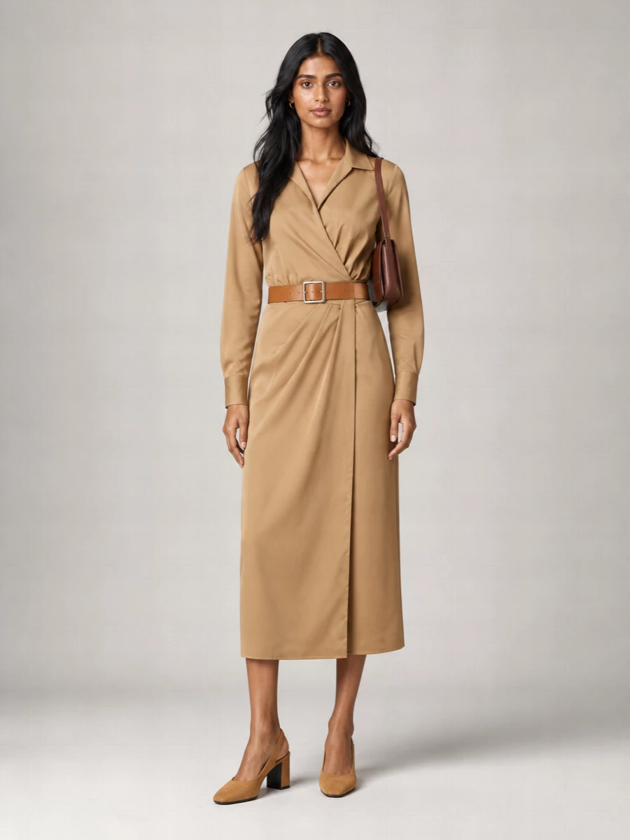 Max Mara Cotton Long-Sleeve Wrap Midi Dress