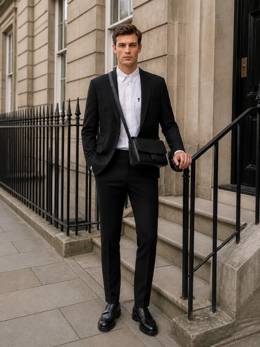 Ami paris black blazer outfit loafers