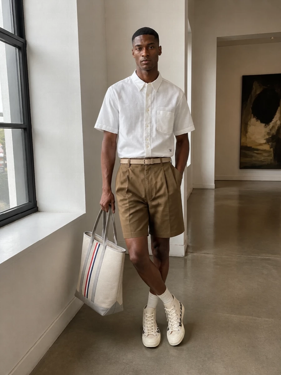 Comme des garcons shorts white shirt canvas high tops