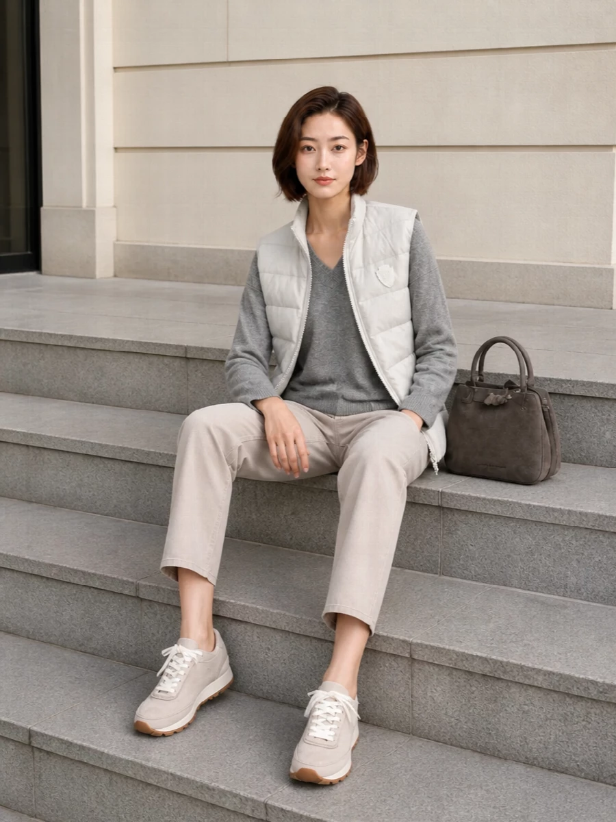 Brunello cucinelli gilet grey knit stone pants
