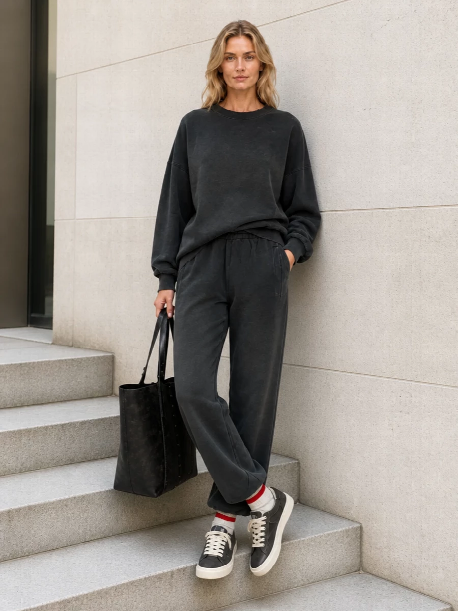 Golden goose charcoal sweatshirt track pants outfit