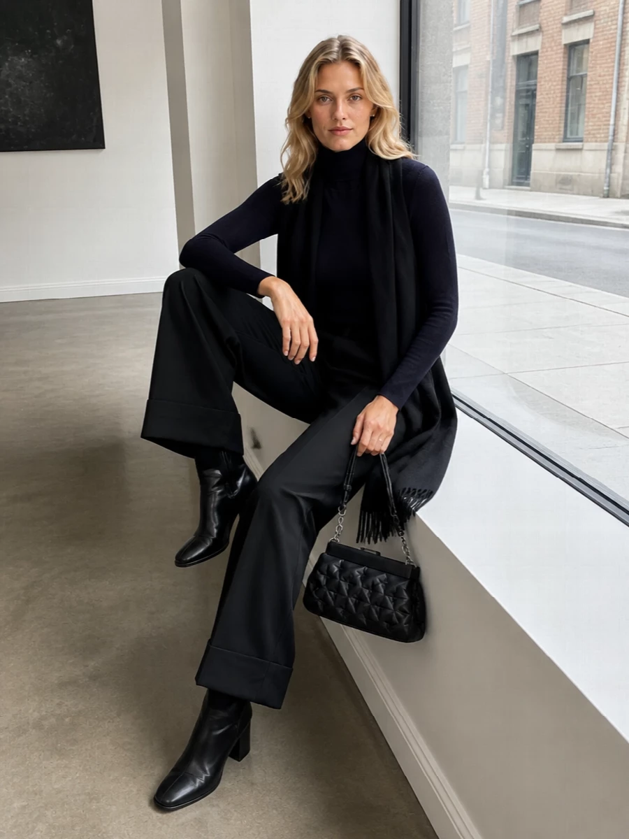 Maison margiela turtleneck black wide leg trousers