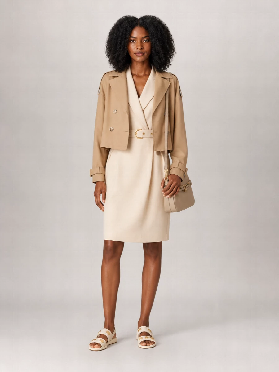 Pinko Cotton Blend Short Double Breasted Trench Coat