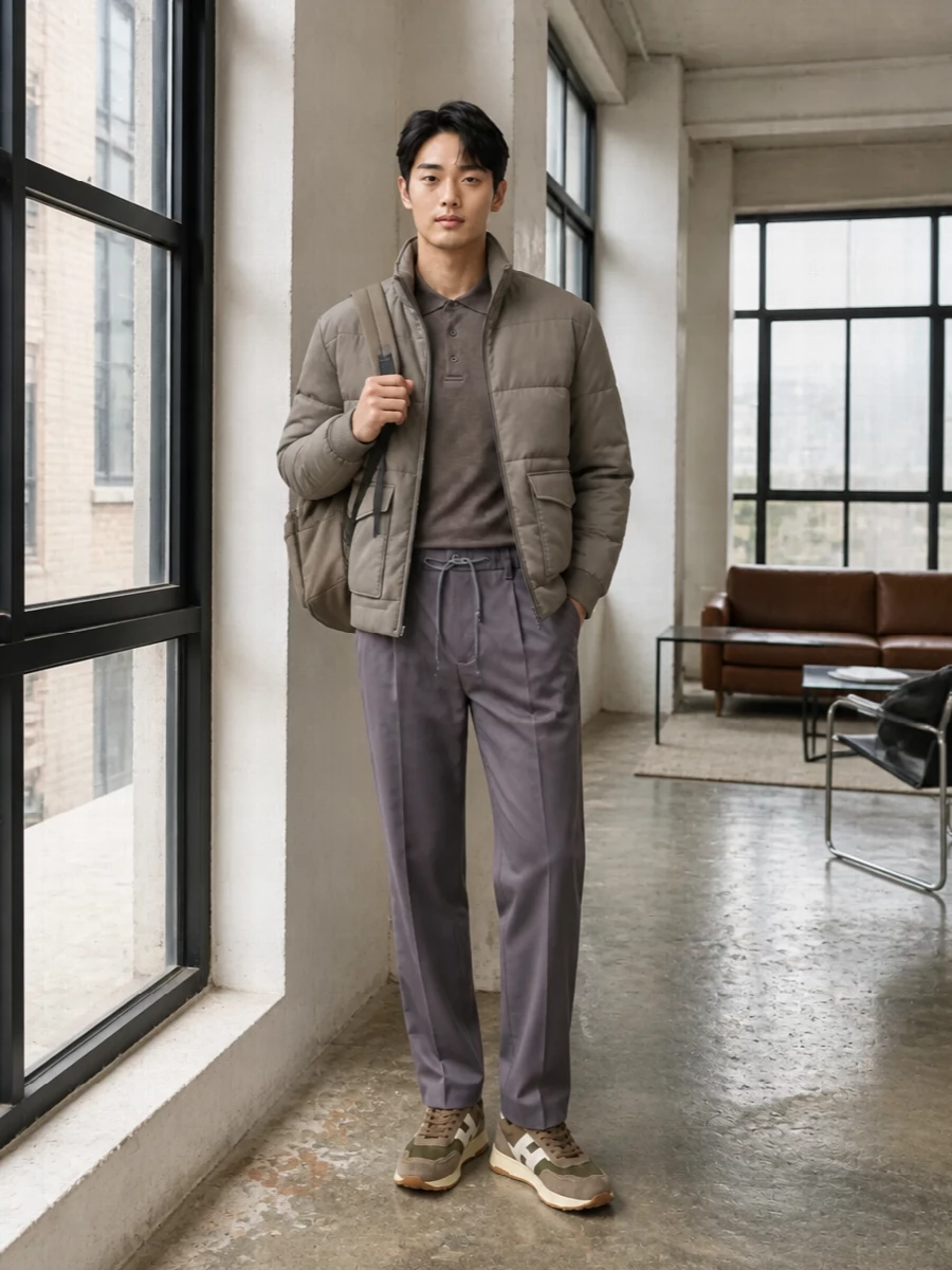 Herno taupe padded jacket drawstring trousers