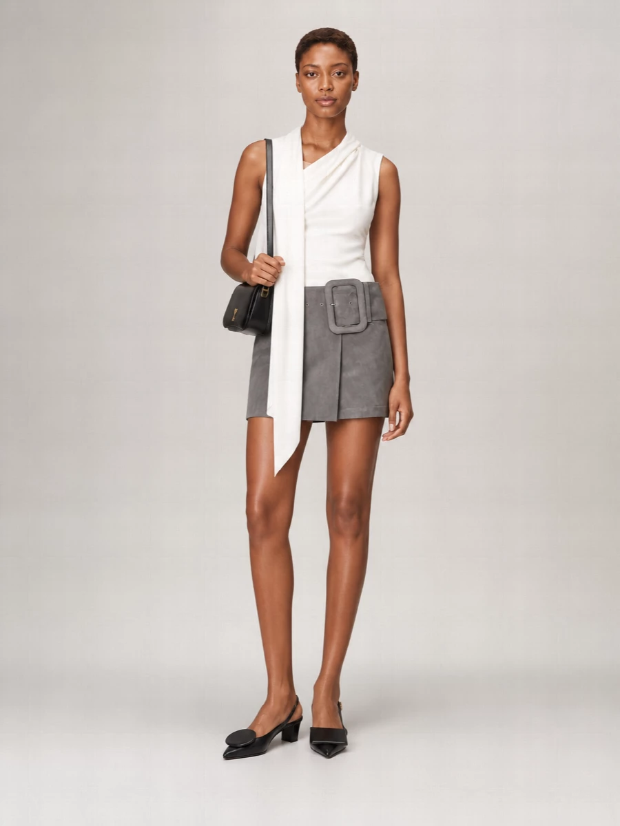 Ami Paris Suede Leather Belted Mini Skirt