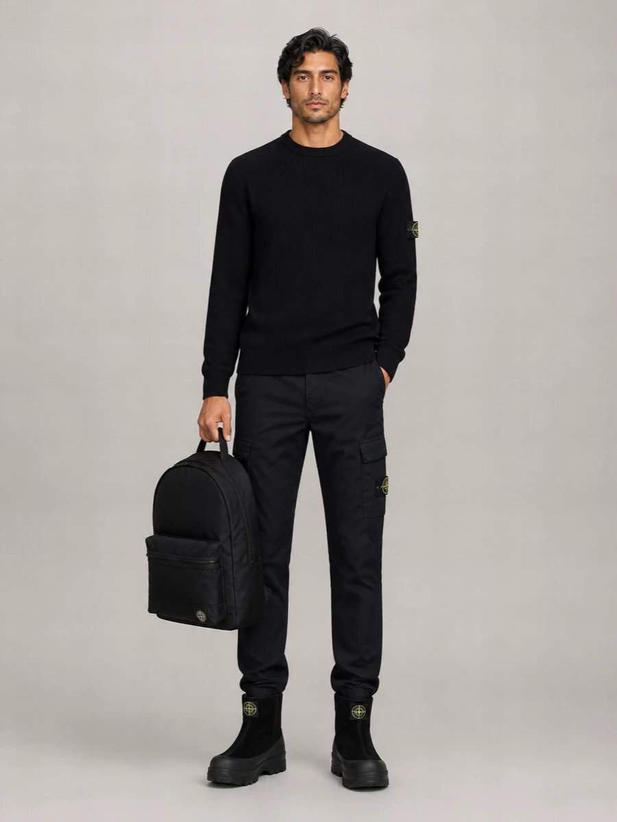 Stone Island Ribbed Virgin Wool Crewneck Sweater