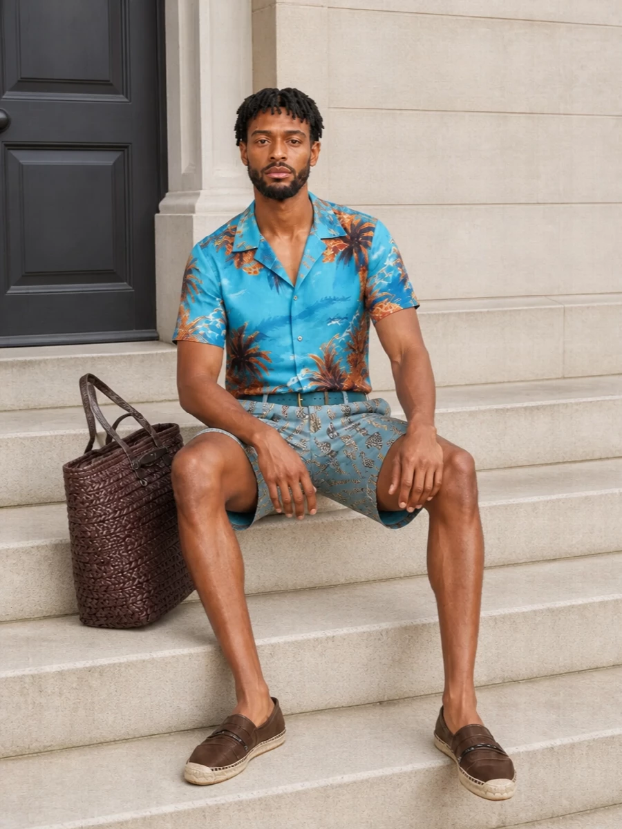 Dolce gabbana tropical shirt blue print shorts