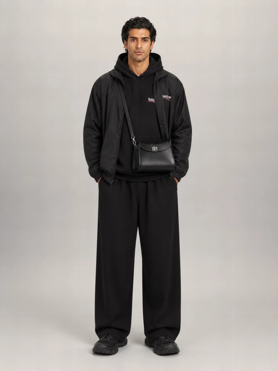 Balenciaga Logo Print Oversized Hooded Anorak Jacket