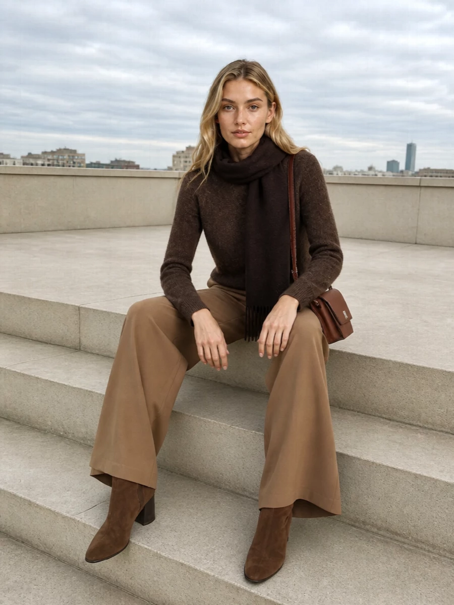Max mara brown sweater camel wide leg trousers