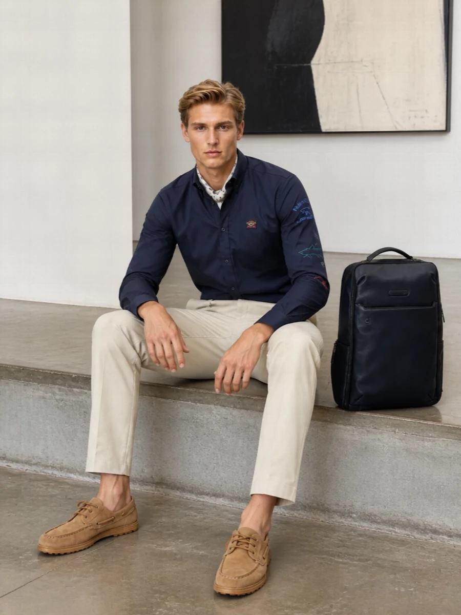 Paul shark navy shirt beige chinos tods loafers
