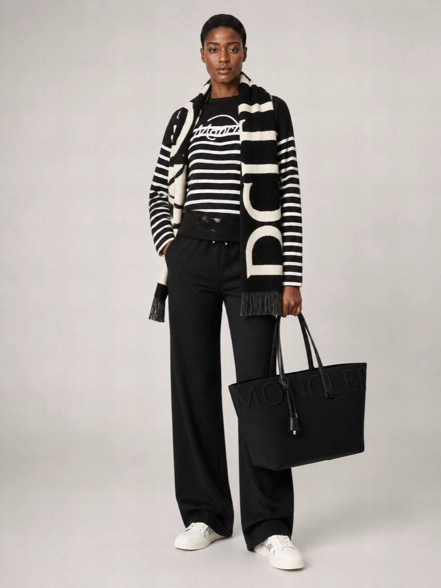 Moncler Virgin Wool Striped Logo-Embroidered Crew-Neck Sweater
