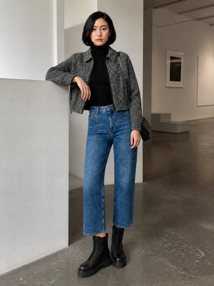 Michael kors bomber black turtleneck jeans outfit