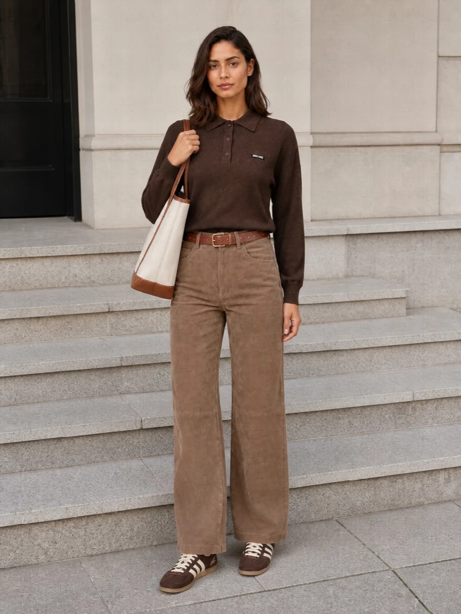 Rotate brown polo suede trousers adidas sneakers