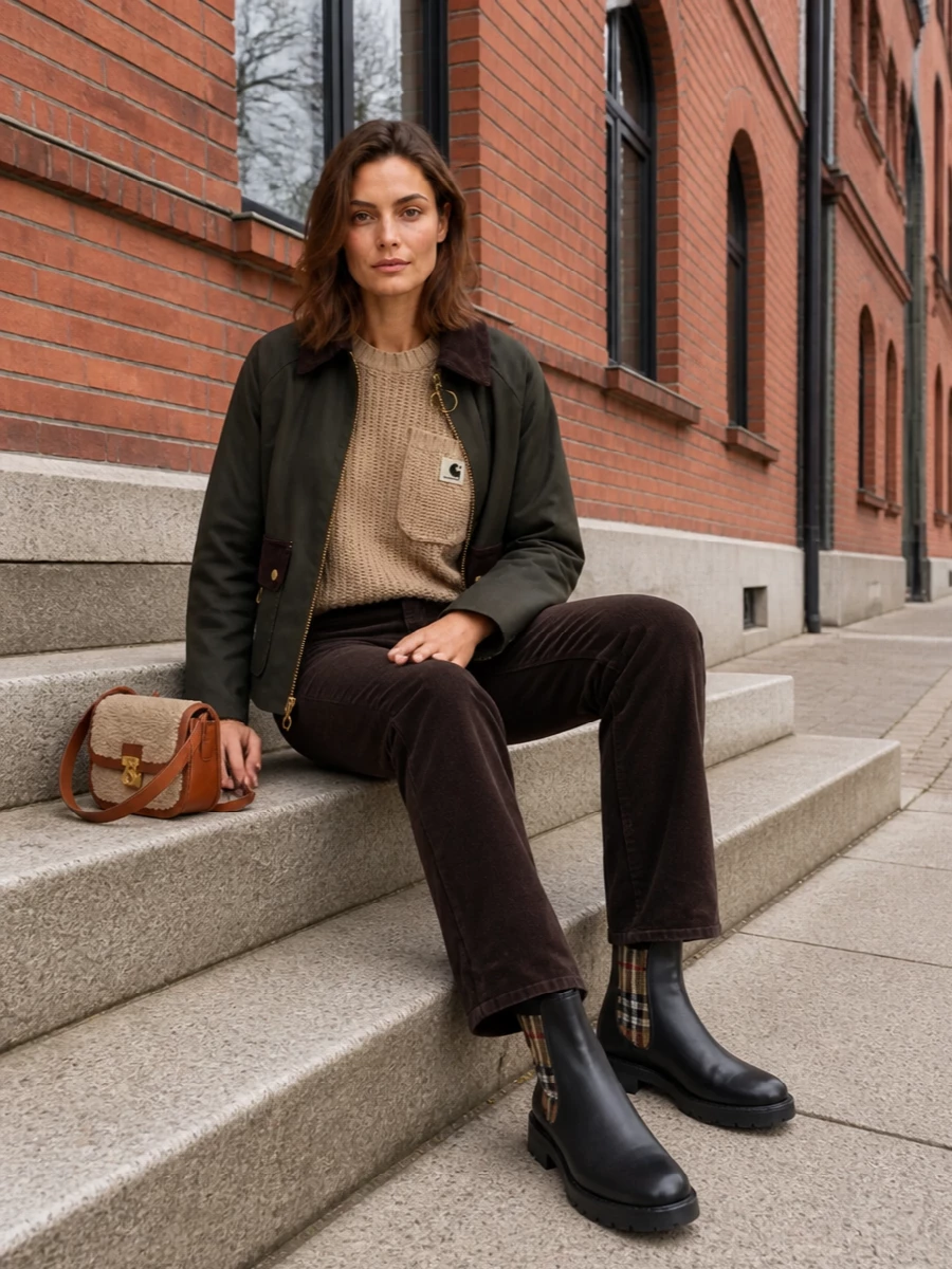 Barbour field jacket corduroy pants outfit