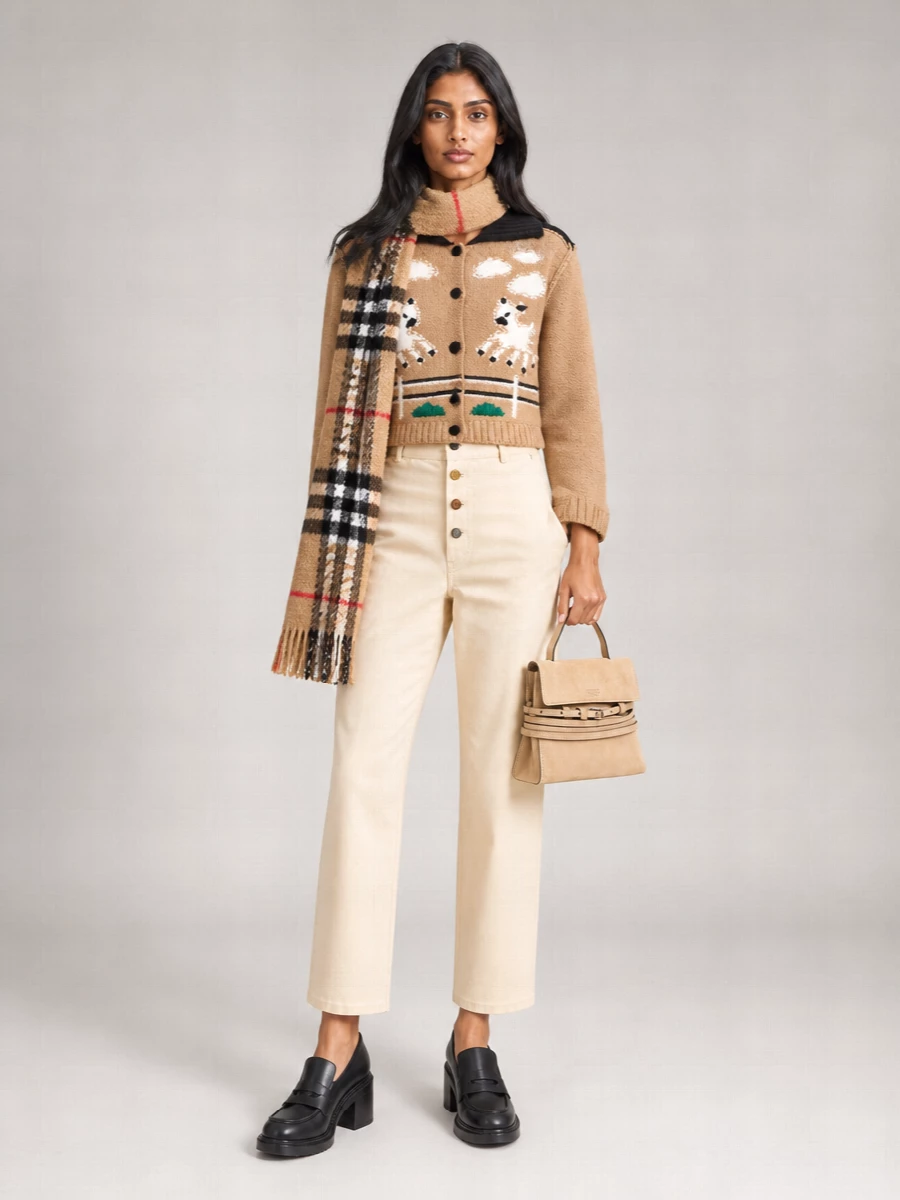 Moschino virgin wool lamb intarsia long-sleeve ribbed cardigan