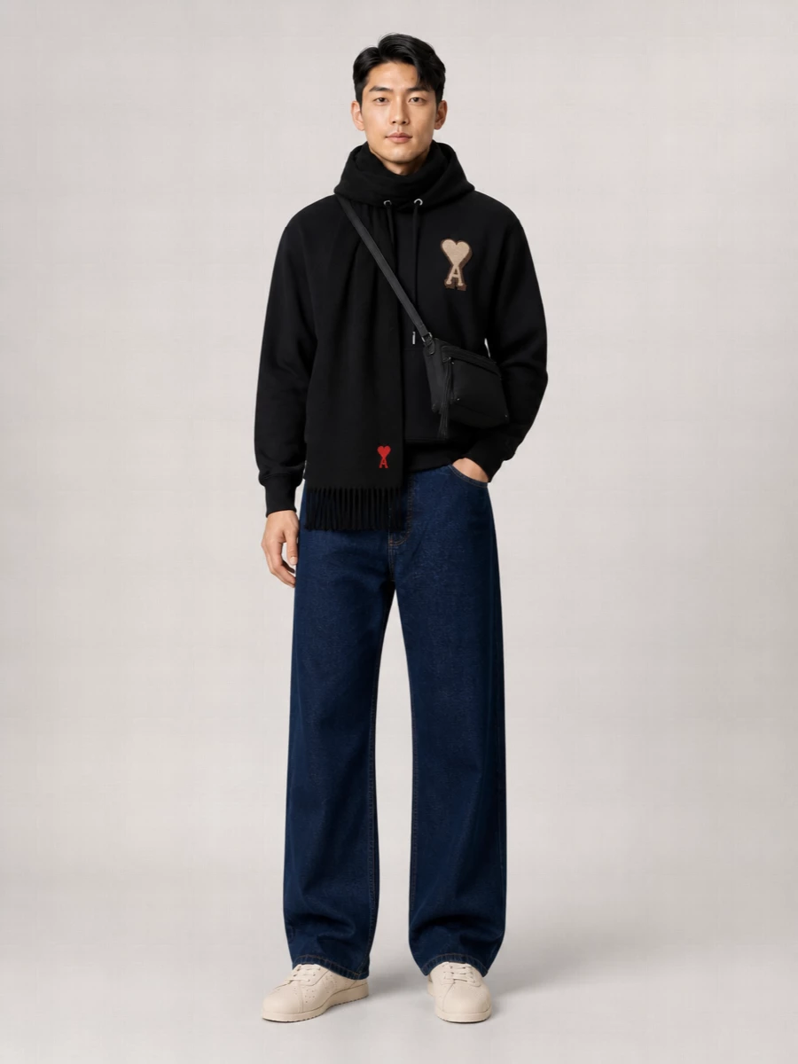 Ami Paris Hoodie Sweatshirt With Drawstring And Pocket