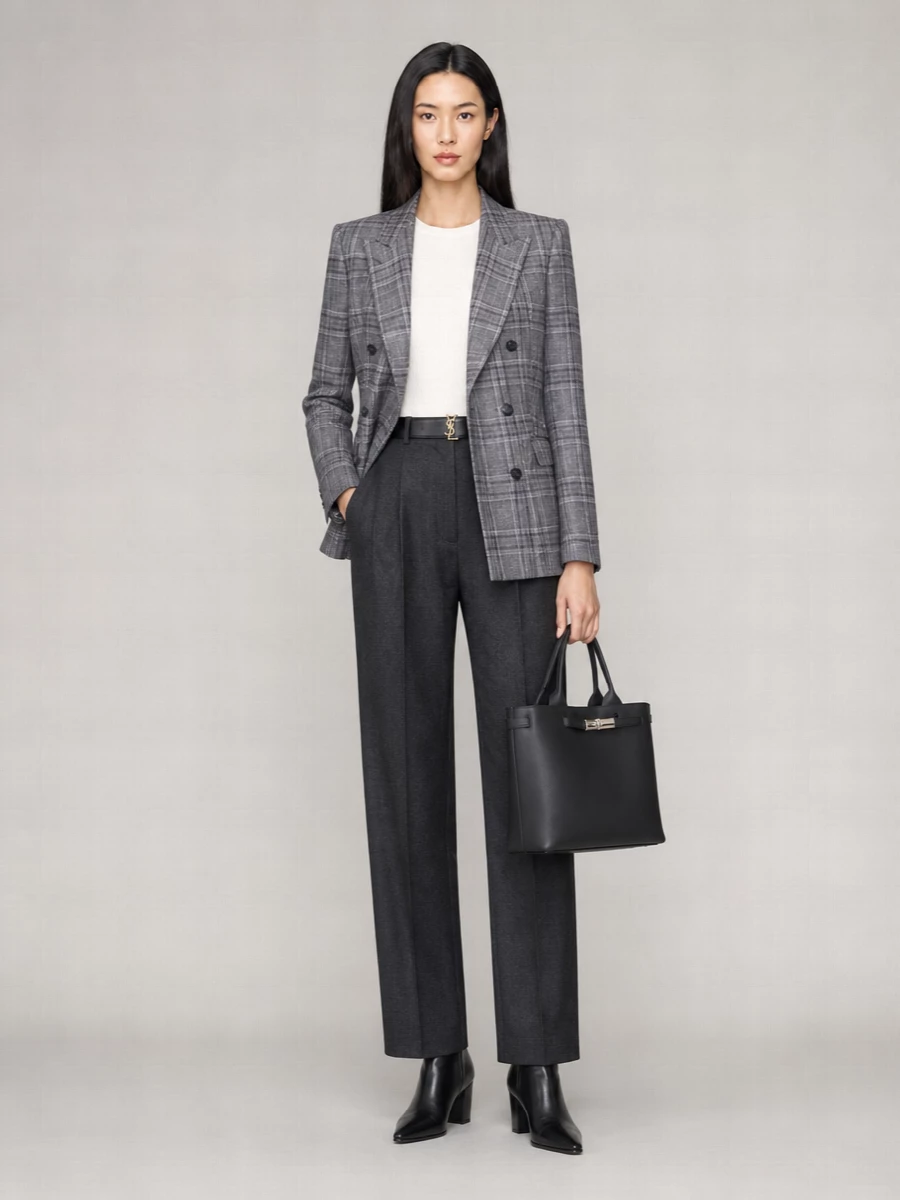 Blazé Milano Checked High-Rise Pleated Wide-Leg Suit Trousers