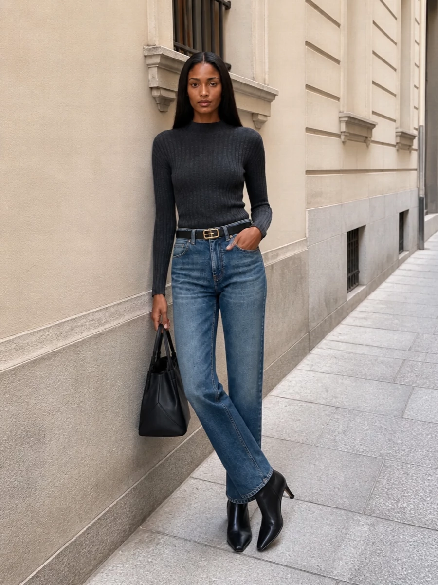 Victoria beckham jeans charcoal knit black boots