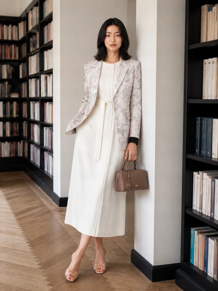Max mara floral blazer ivory midi dress outfit
