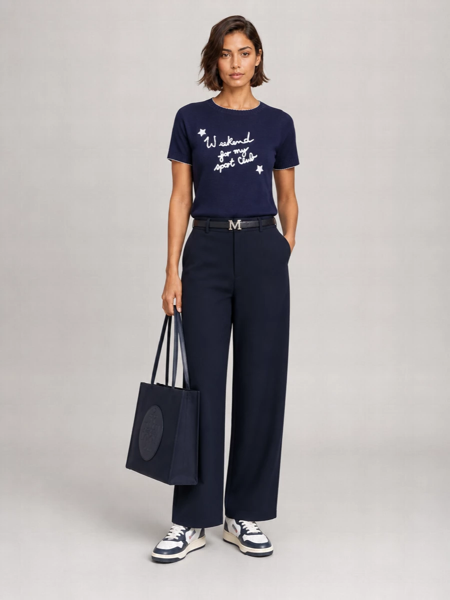 Weekend Max Mara Cotton Embroidered Fine-Knit Short-Sleeve Sweater