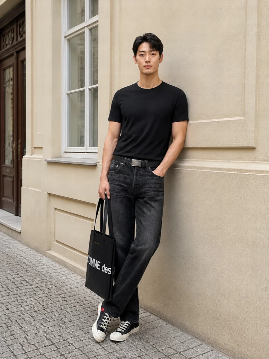 Comme des garcons tee apc black jeans outfit