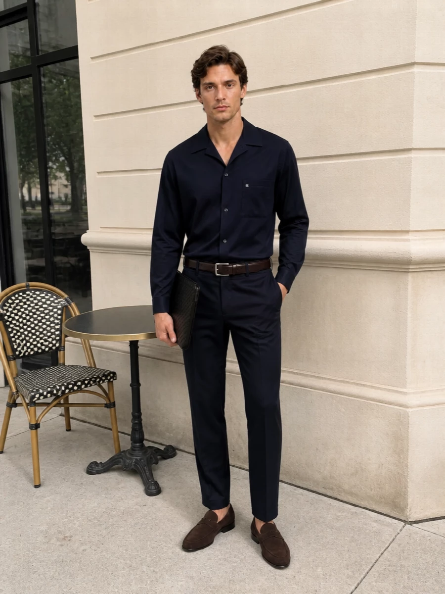 Pt torino navy trousers tagliatore shirt outfit