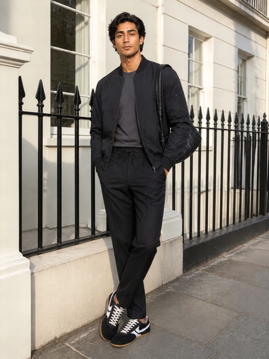 Herno bomber black trousers dries sneakers
