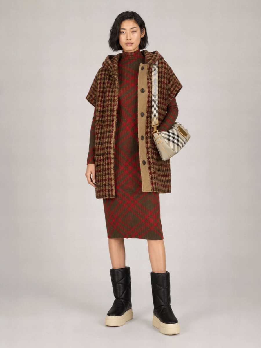 R13 Wool Alpaca Oversized Houndstooth Check Hooded Coat