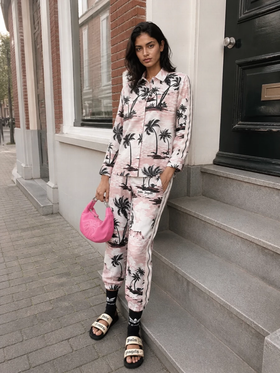 Palm angels tropical print set gold slides