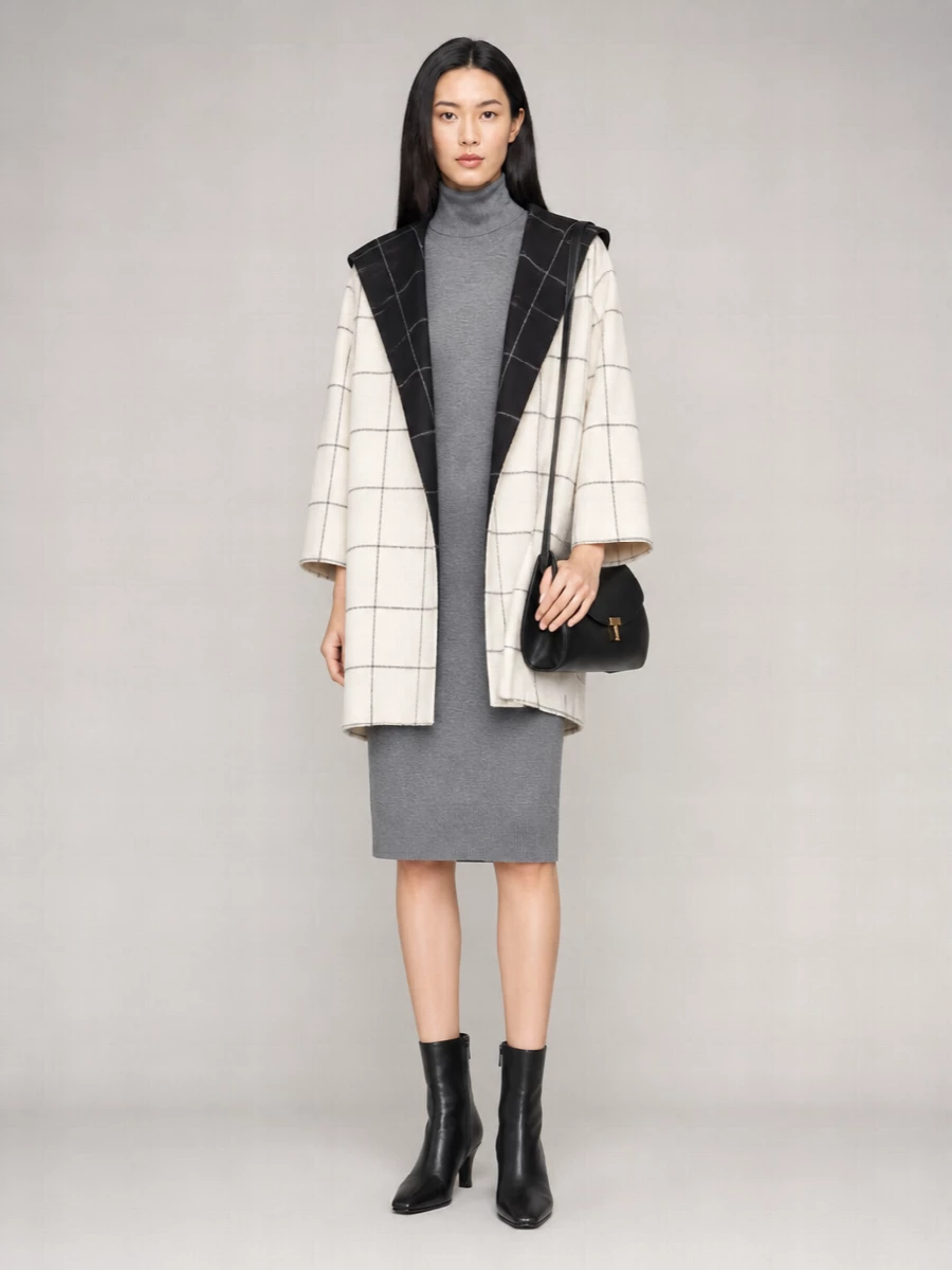 Totême Wool Reversible Checked Hooded Coat