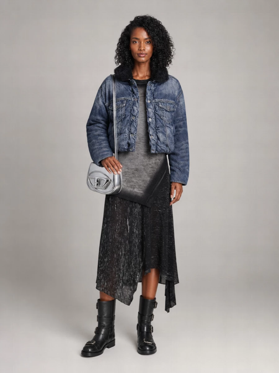 Diesel denim cropped oversized padded jacket