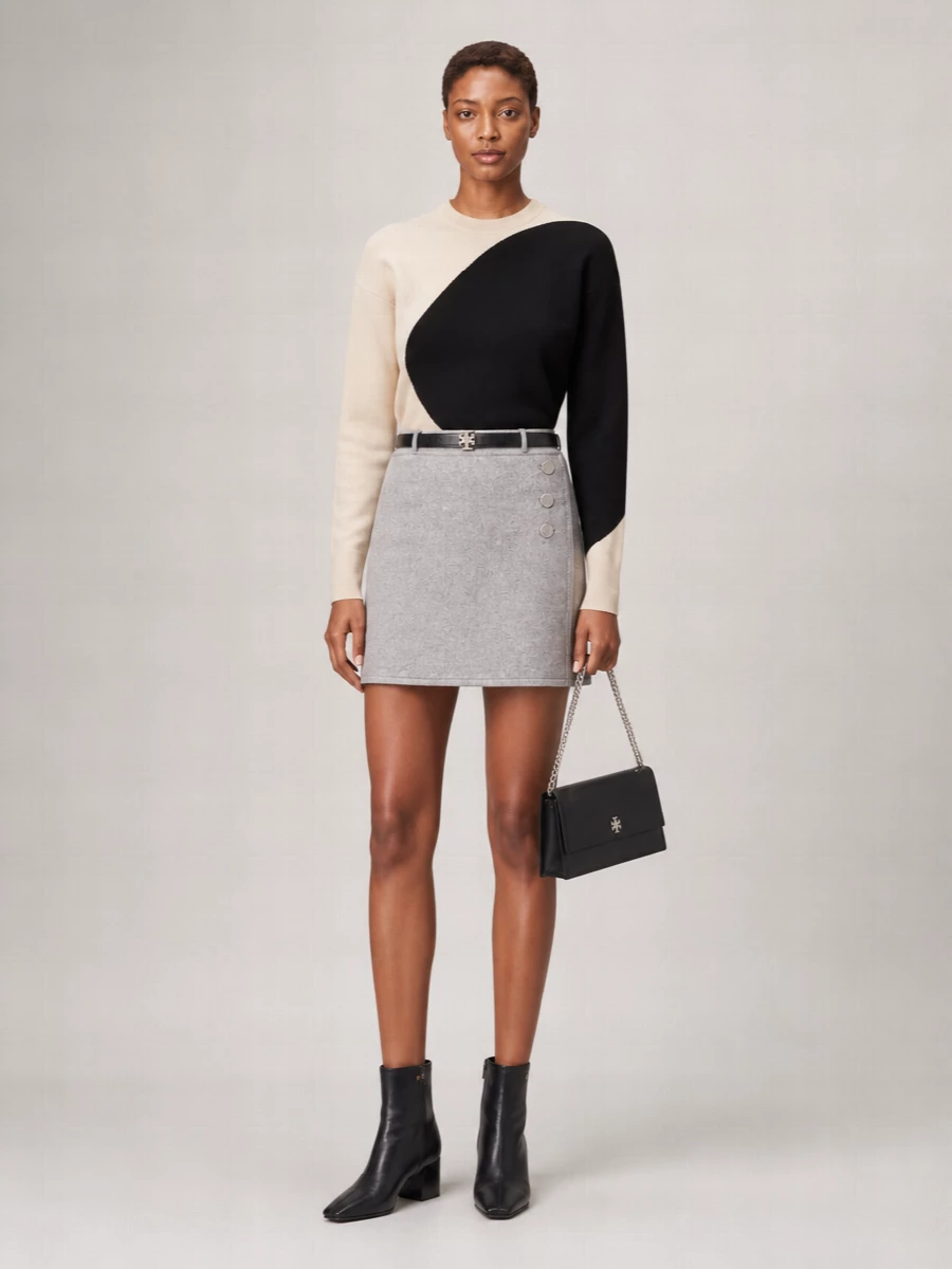 Tory Burch Wool Logo-Print Mini Skirt